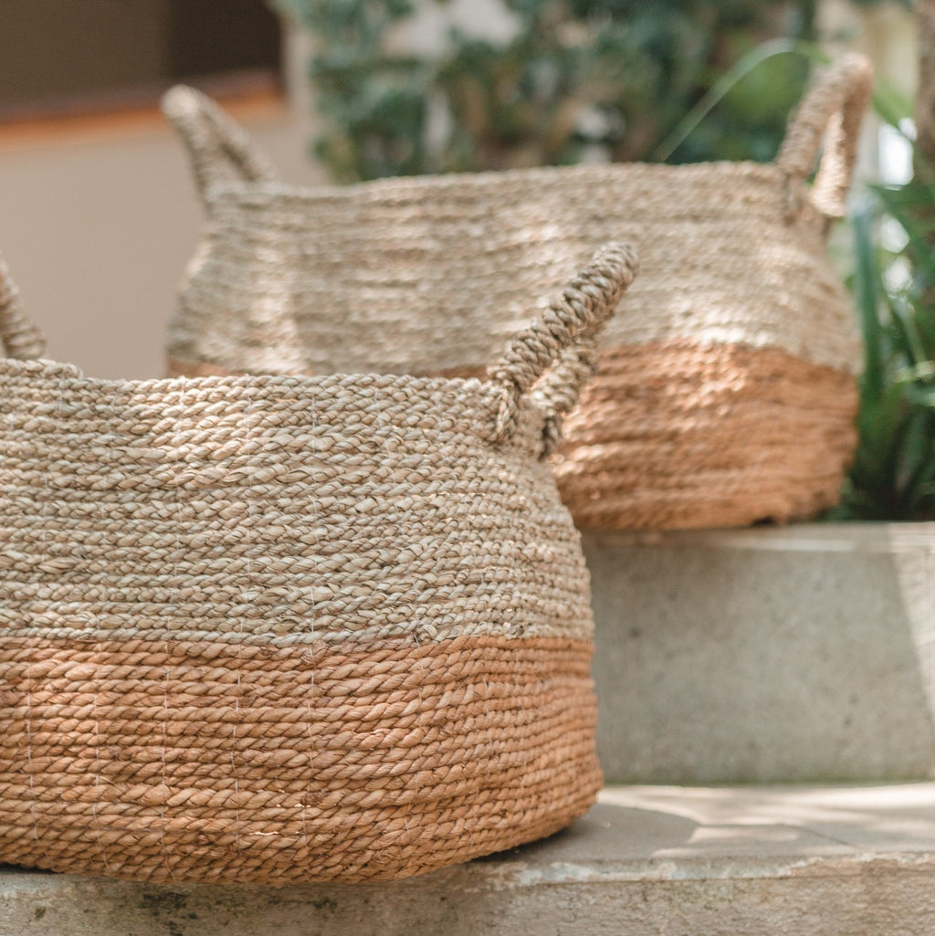 Panier de rangement décoratif majalengka naturel en fibre de bananier et jonc de mer - soeji