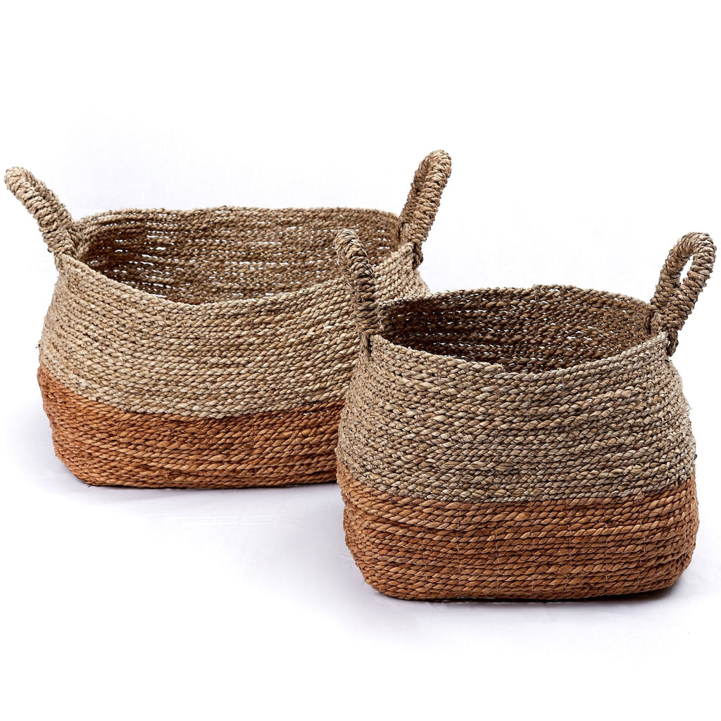 Panier de rangement décoratif majalengka naturel en fibre de bananier et jonc de mer - soeji