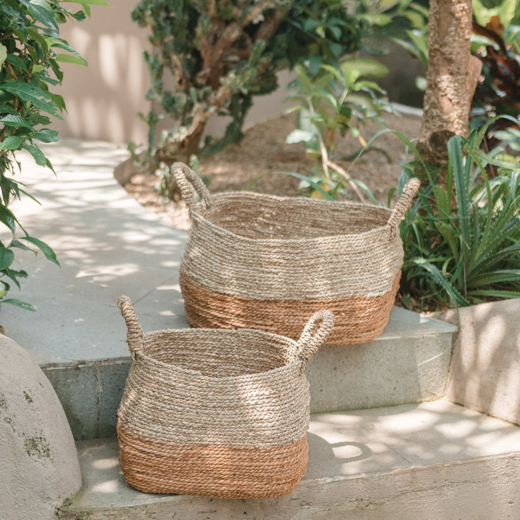 Panier de rangement décoratif majalengka naturel en fibre de bananier et jonc de mer - soeji