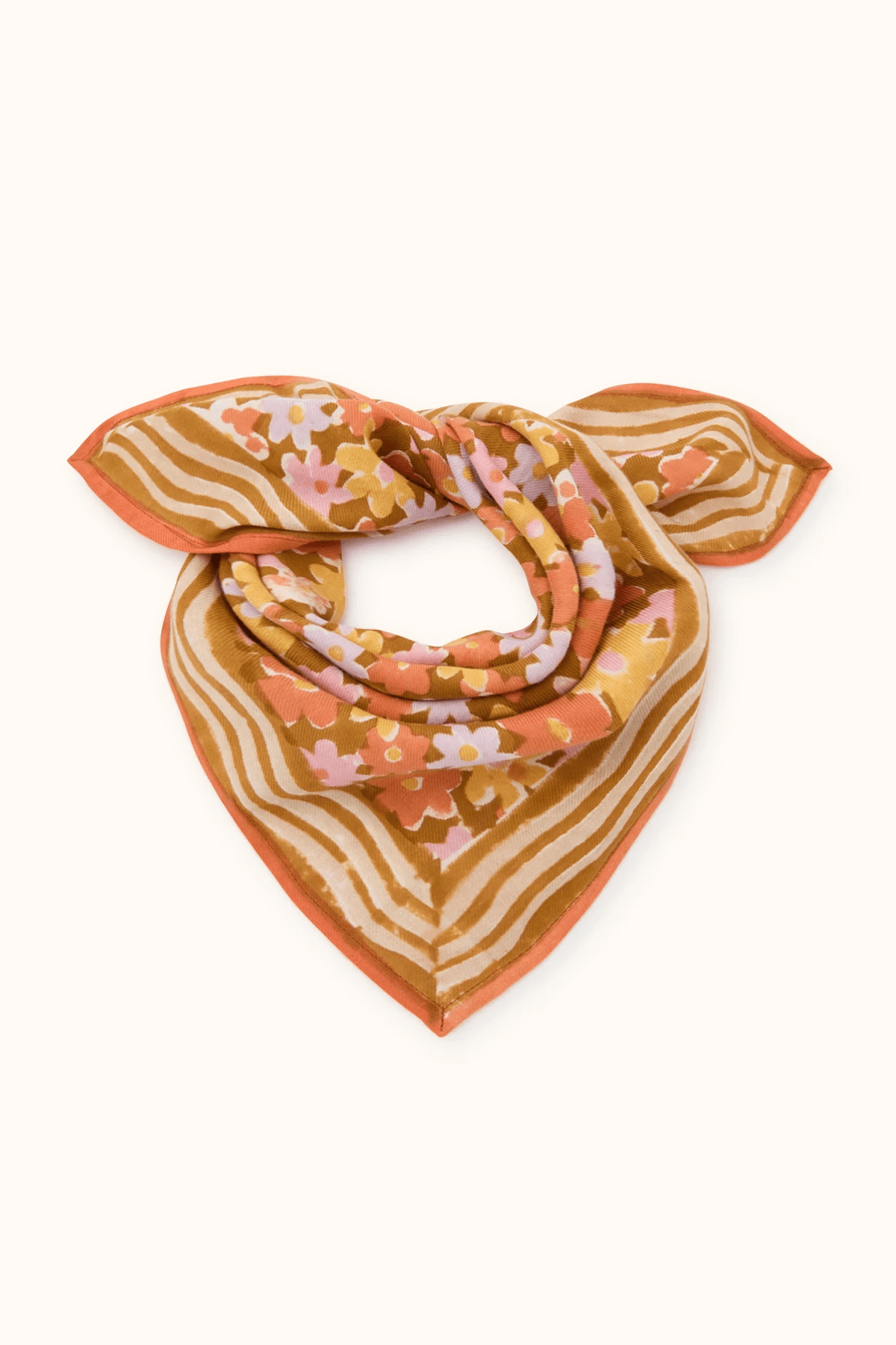 Petit foulard carré 50x50 en coton Manika Pâquerette tapenade