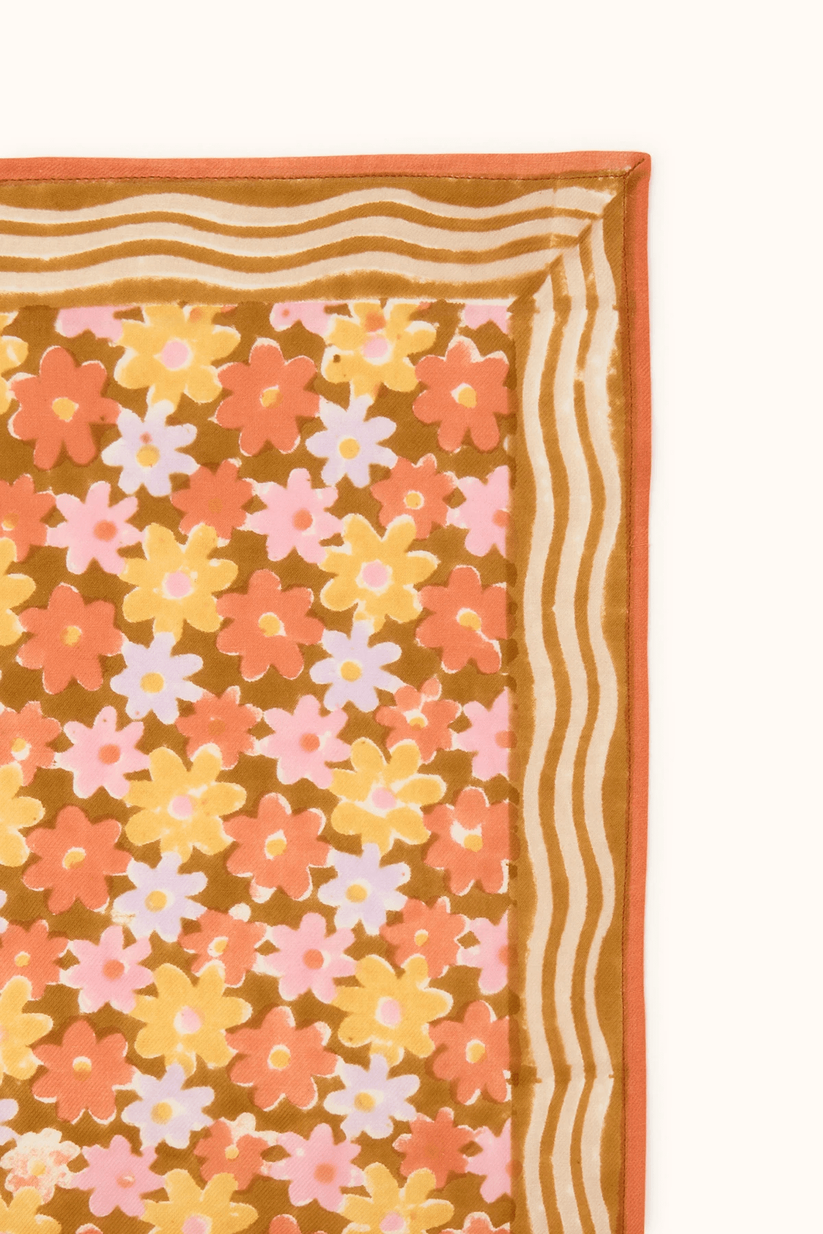 Petit foulard carré 50x50 en coton Manika Pâquerette tapenade