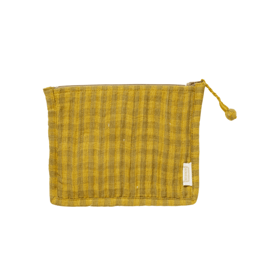 Petite pochette en tissu matelassé vichy olive
