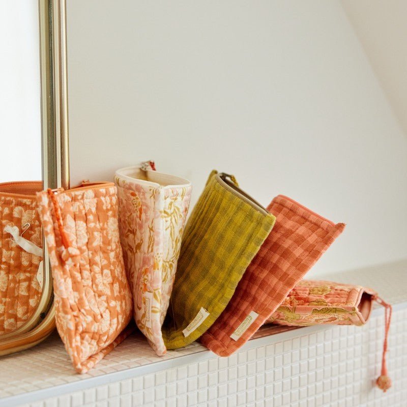 Petite pochette vichy rose terracotta en coton