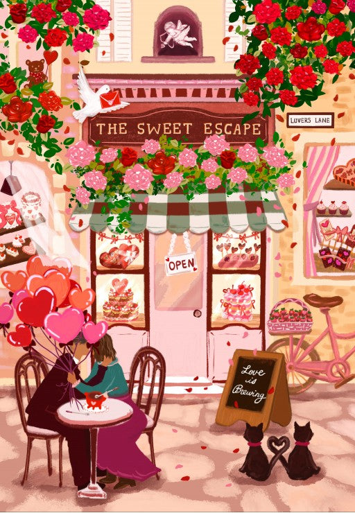 Puzzle L’Échappée Belle Café de la Saint-Valentin 1000 pièces Pieces & Peace - illustration
