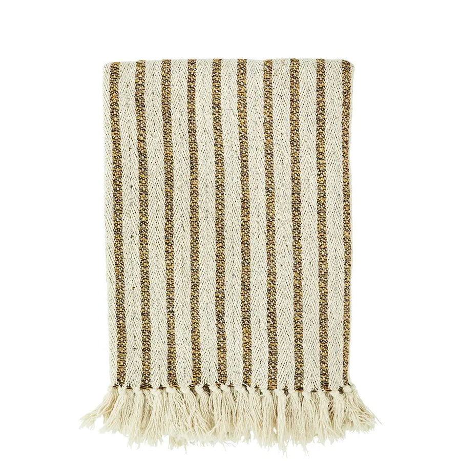 Plaid blanc à rayures en coton recyclé