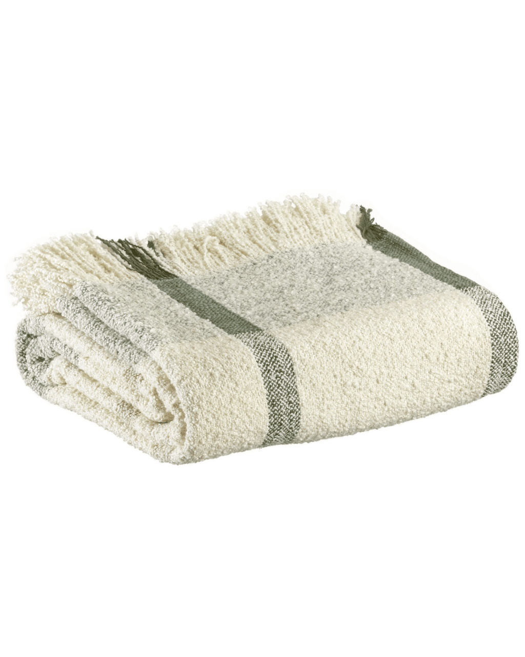 Plaid cocooning beige à rayures vertes - Vivaraise