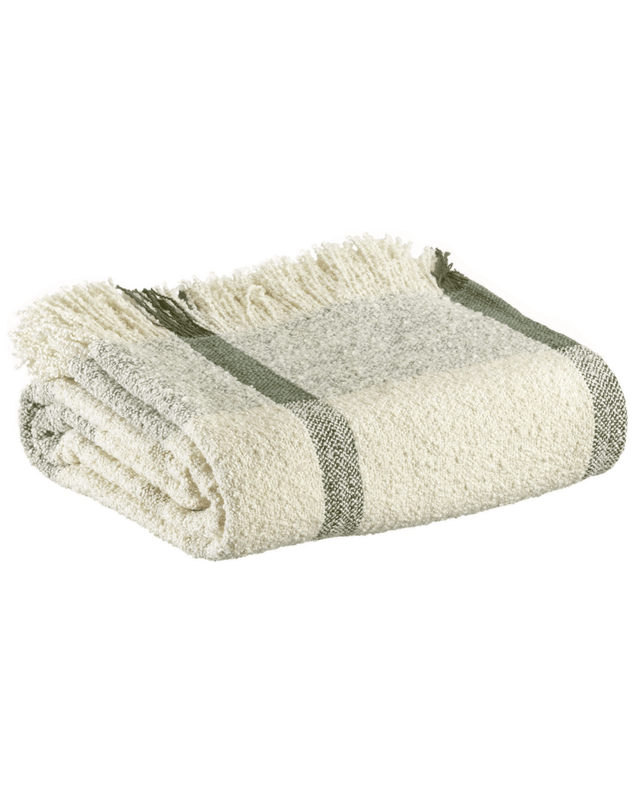 Plaid cocooning beige à rayures vertes