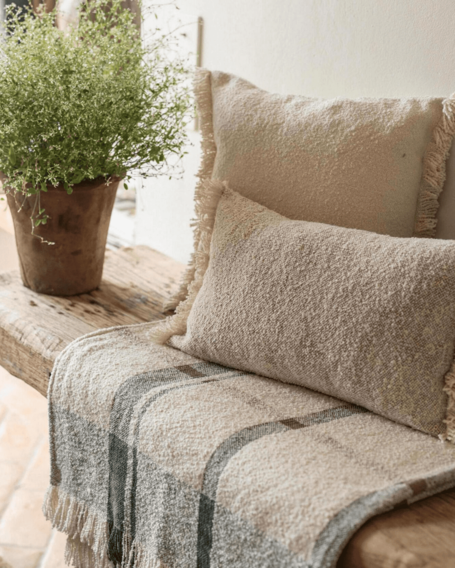 Plaid cocooning beige à rayures vertes - Vivaraise - Lili Margaret