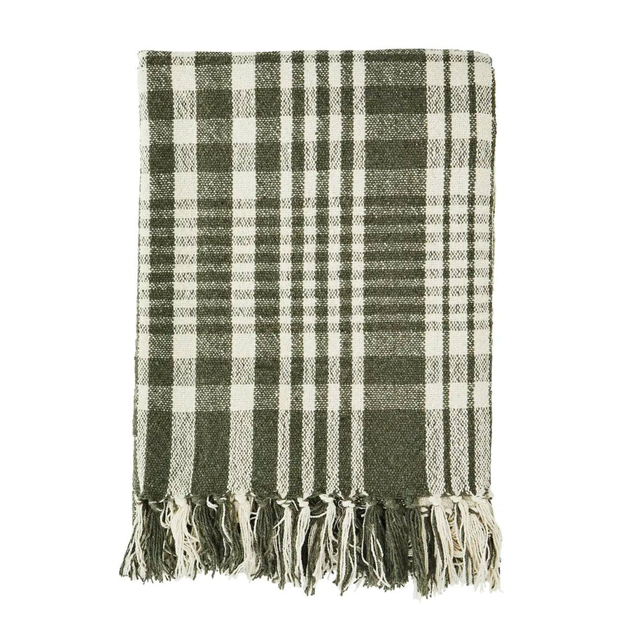 Plaid vert à rayures en coton recyclé