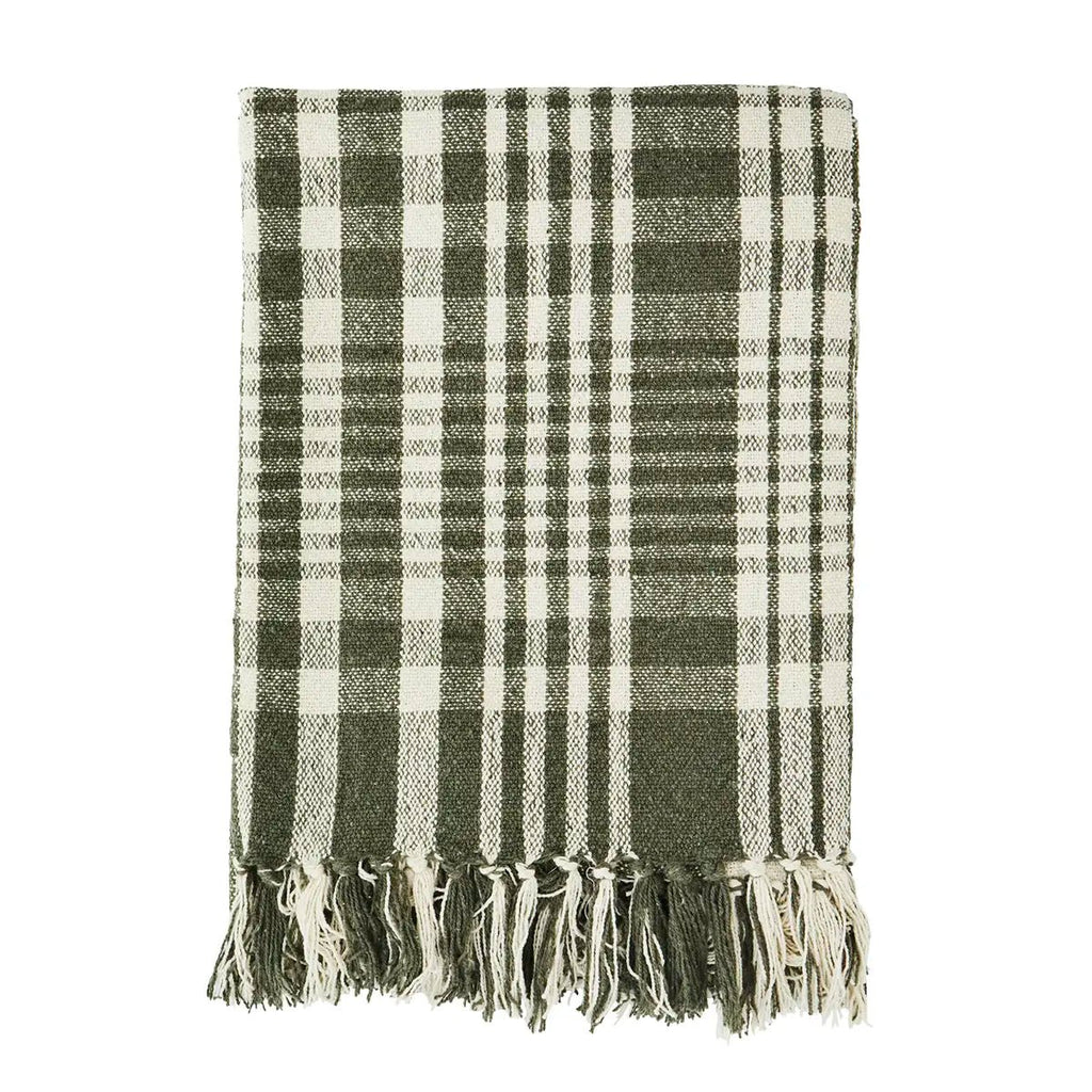 Plaid vert à rayures en coton recyclé - madam stoltz
