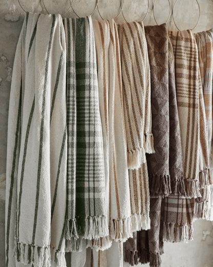 Plaid vert à rayures en coton recyclé - madam stoltz - Lili Margaret