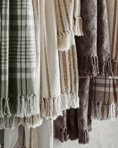 Plaid vert à rayures en coton recyclé - madam stoltz - Lili Margaret