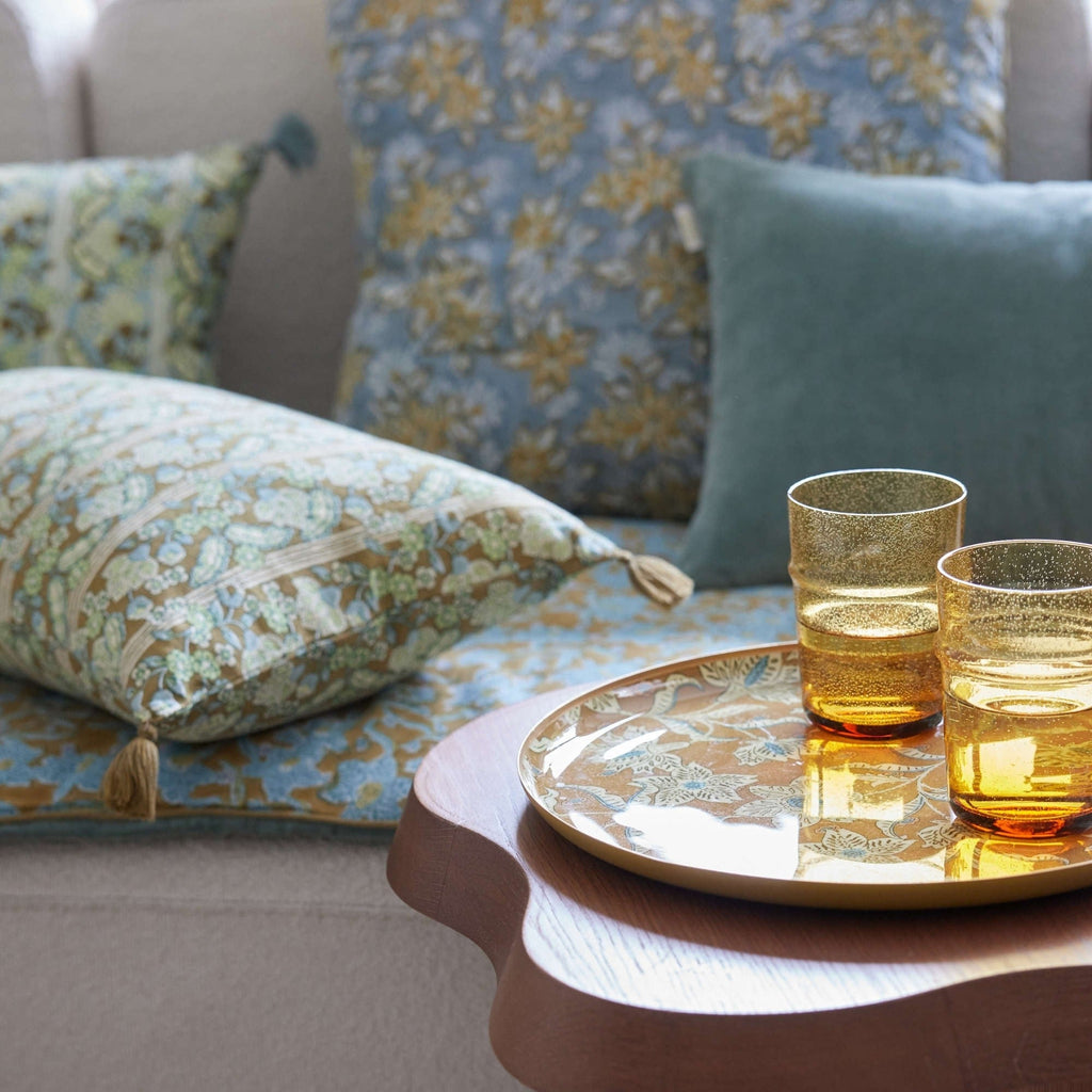 Plateau rond émaillé lotus absynthe - Bonheur du Jour