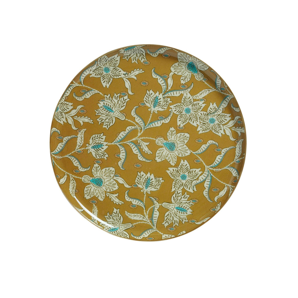 Plateau rond émaillé lotus absynthe - Bonheur du Jour