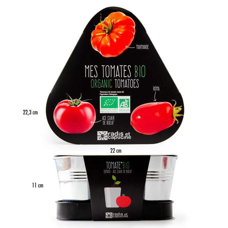 Plateau trio pots zinc tomates - radis et capucine