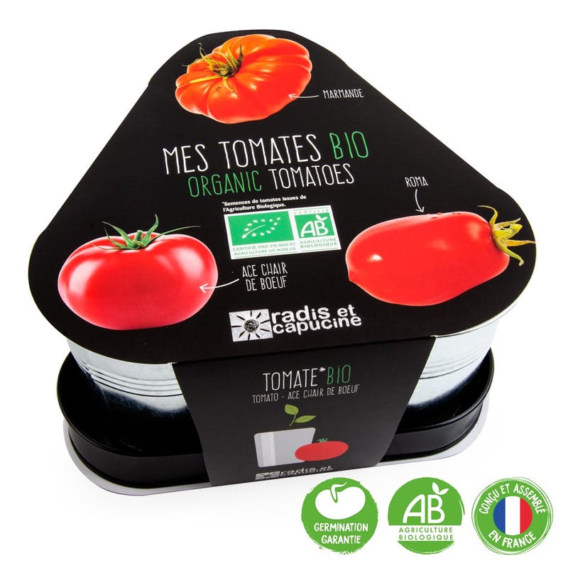 Plateau trio pots zinc tomates - radis et capucine