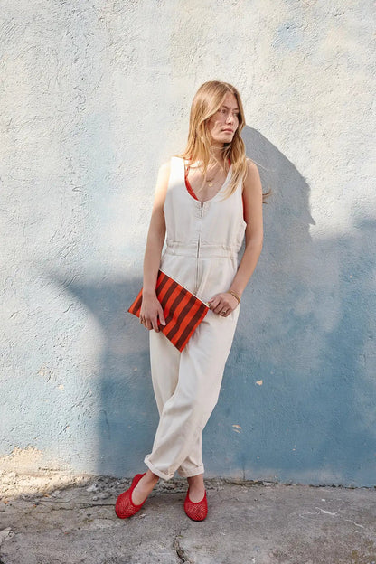 Pochette en tissu à rayures marron/rouge - Rose in April - Lili Margaret