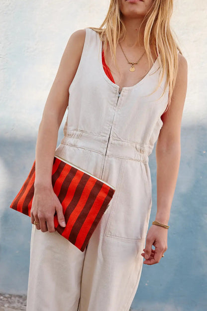 Pochette en tissu à rayures marron/rouge - Rose in April - Lili Margaret