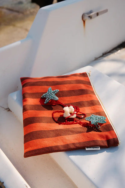 Pochette en tissu à rayures marron/rouge - Rose in April - Lili Margaret