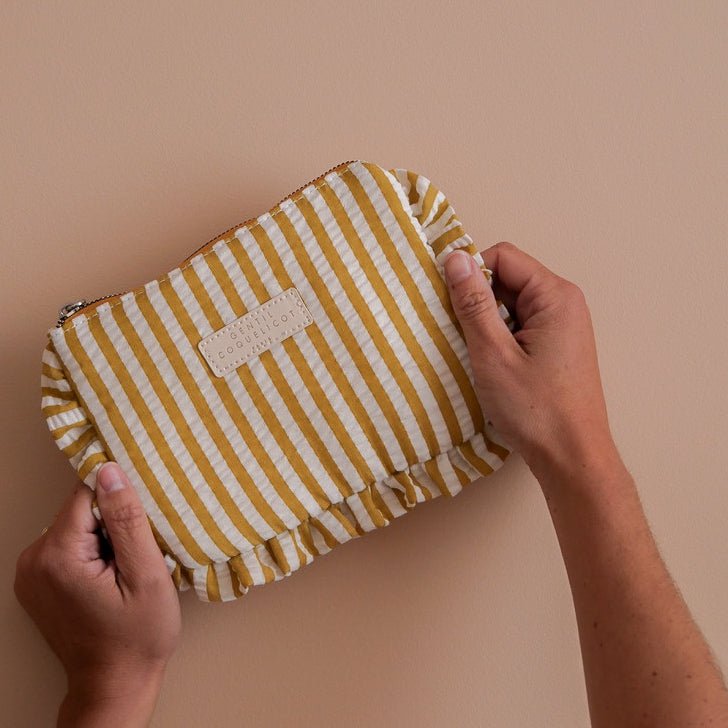 Pochette en tissu rayures jaune seersucker