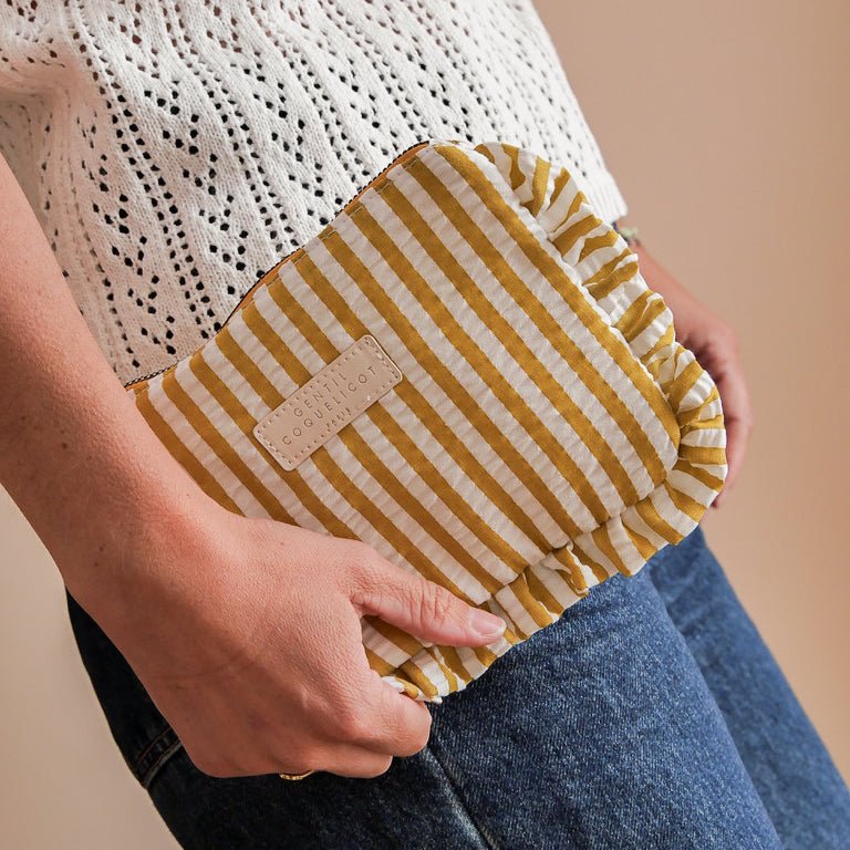 Pochette en tissu rayures jaune seersucker