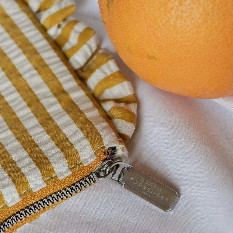 Pochette en tissu rayures jaune seersucker