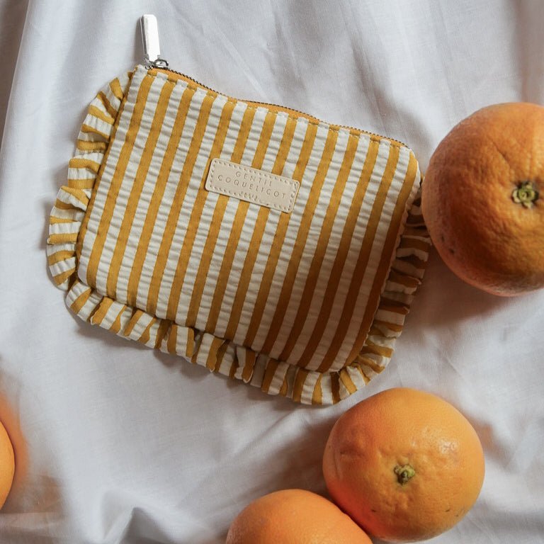 Pochette en tissu rayures jaune seersucker