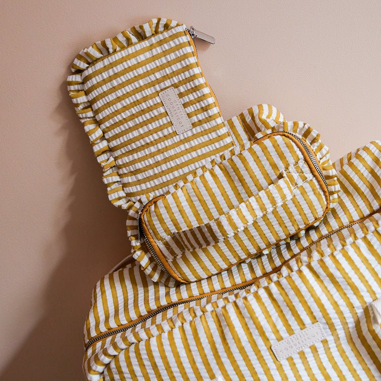 Pochette en tissu rayures jaune seersucker