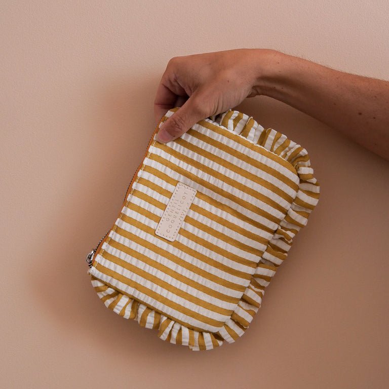 Pochette en tissu rayures jaune seersucker