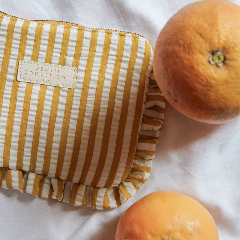 Pochette en tissu rayures jaune seersucker