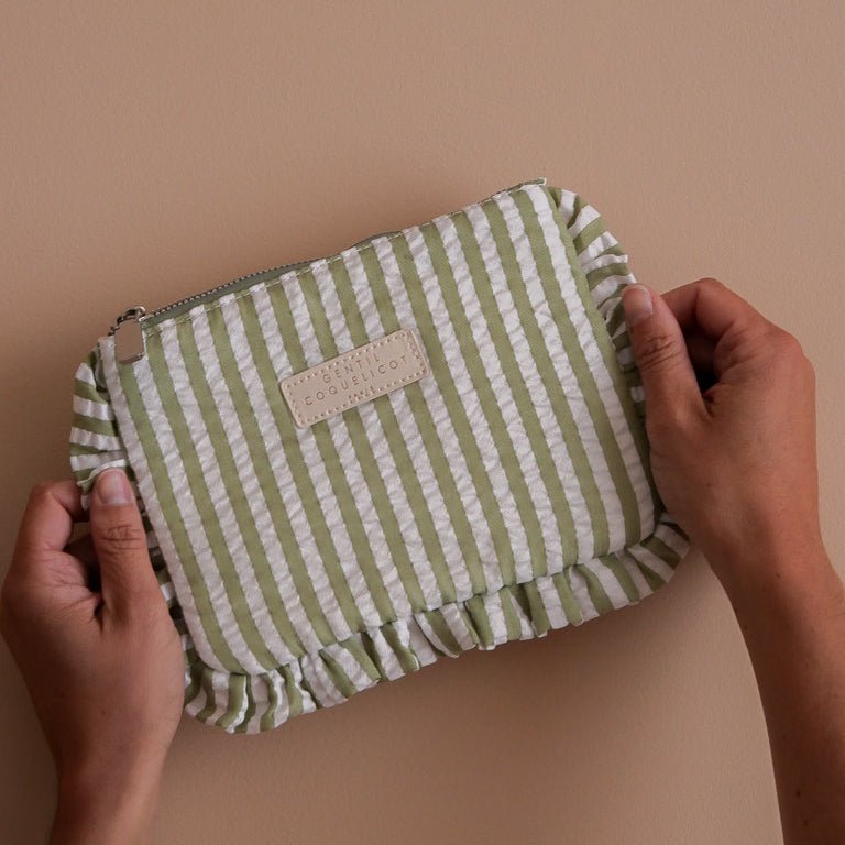 Pochette femme en tissu vert d'eau seersucker