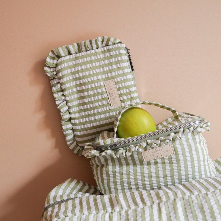Pochette femme en tissu vert d'eau seersucker
