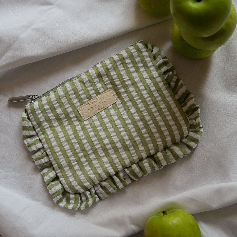 Pochette femme en tissu vert d'eau seersucker