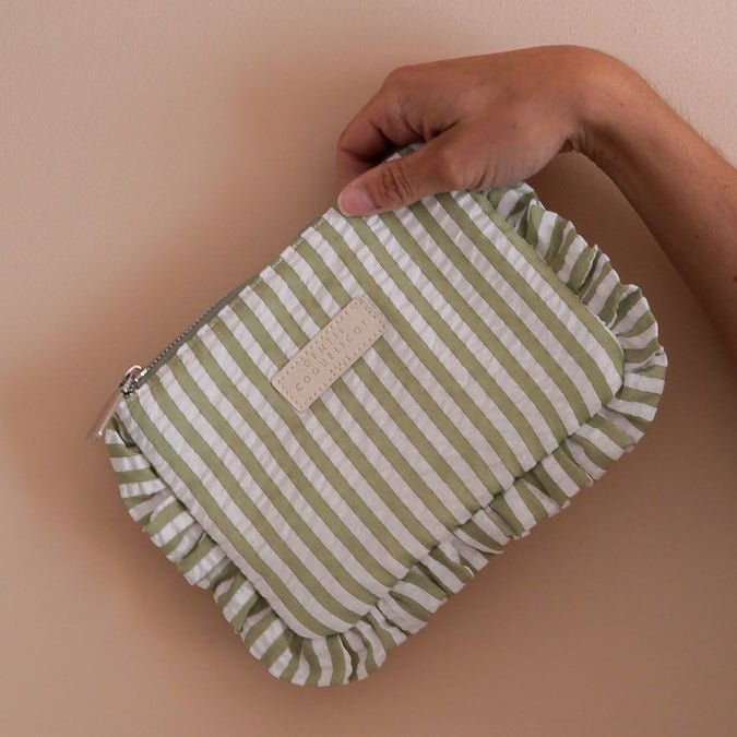 Pochette femme en tissu vert d'eau seersucker