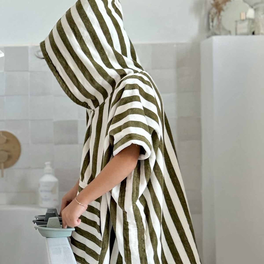 Poncho de bain enfant kaki à rayures - Rose in April