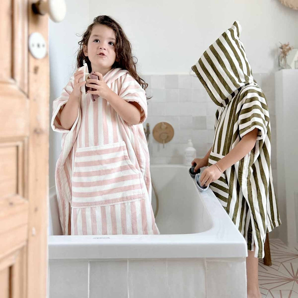 Poncho de bain enfant kaki à rayures - Rose in April