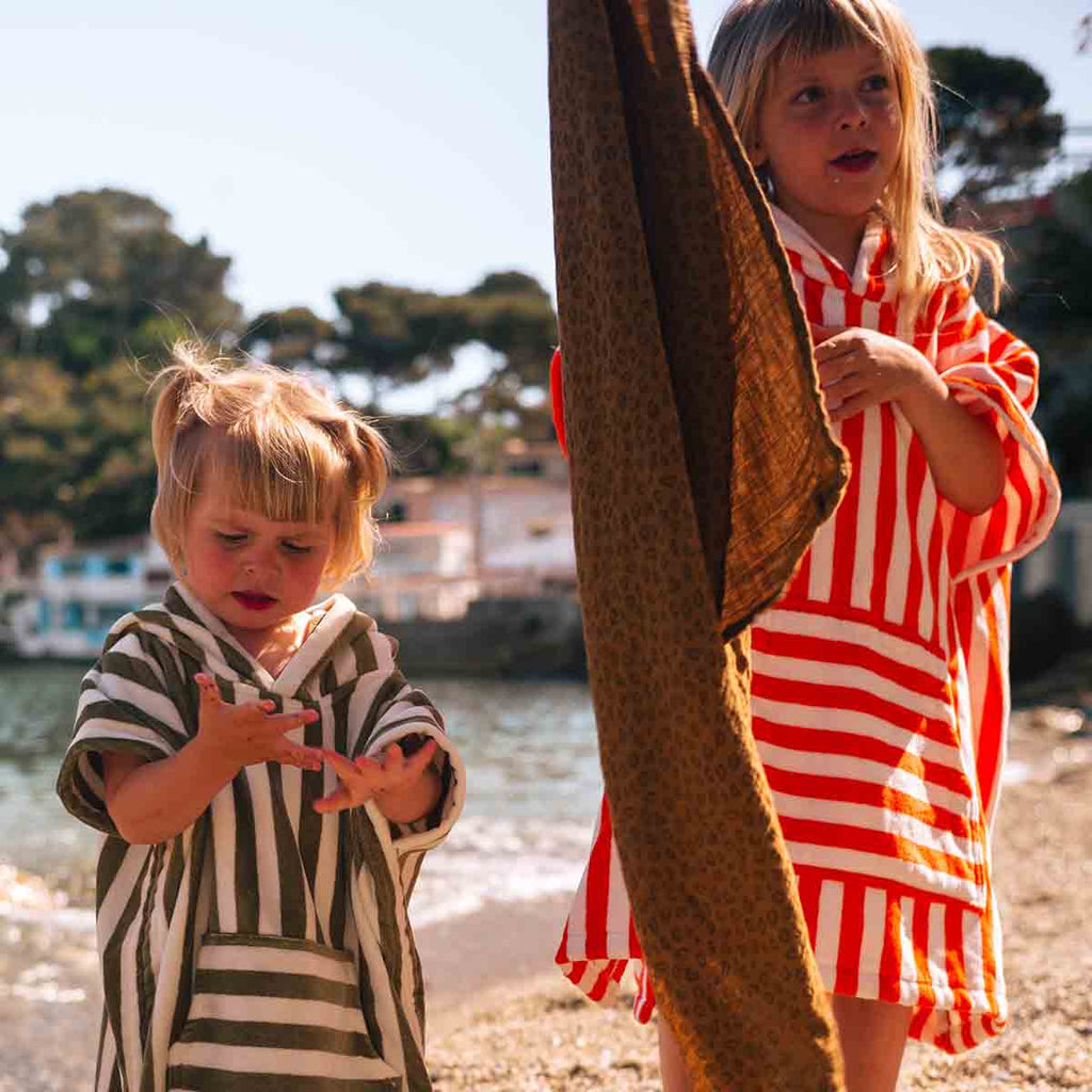 Poncho de bain enfant kaki à rayures - Rose in April
