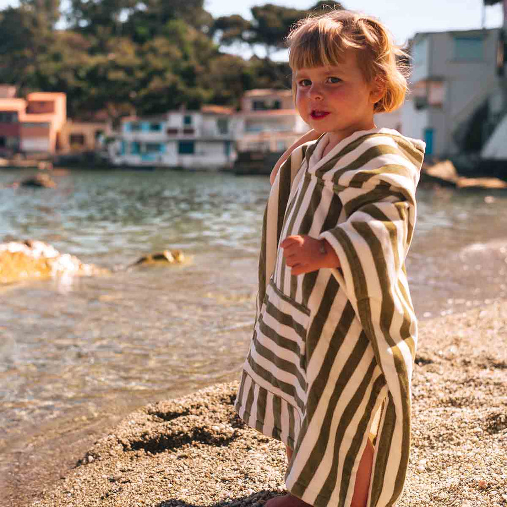 Poncho de bain enfant kaki à rayures - Rose in April