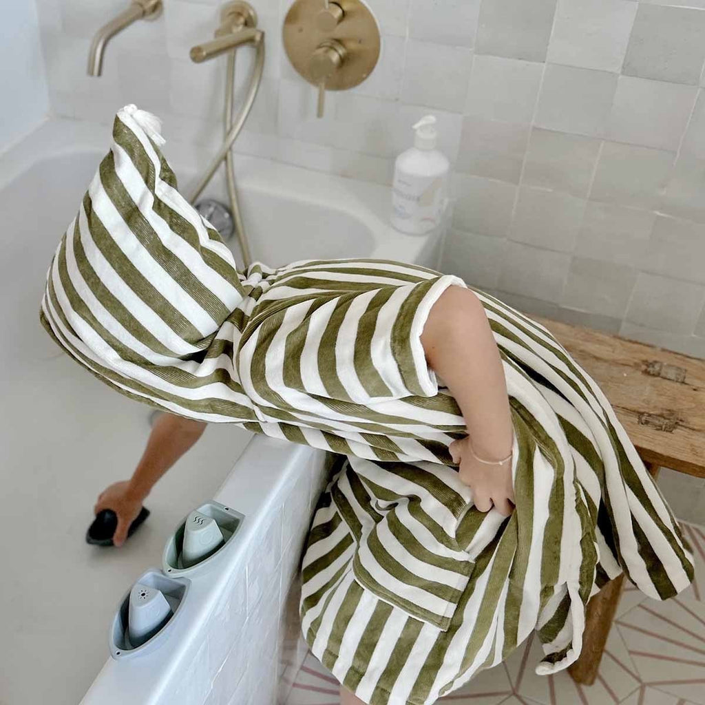 Poncho de bain enfant kaki à rayures - Rose in April