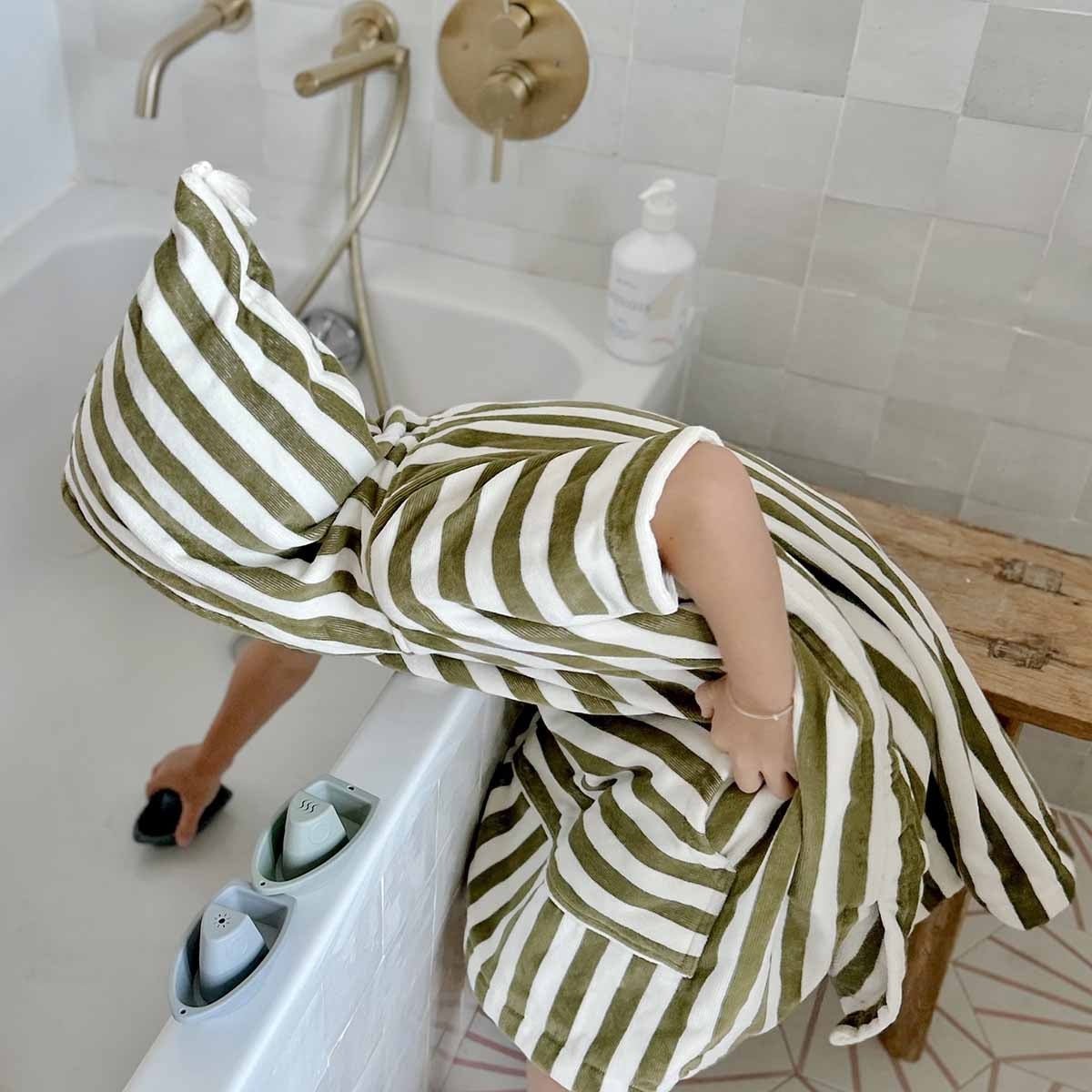 Poncho de bain enfant kaki à rayures - Rose in April - Lili Margaret