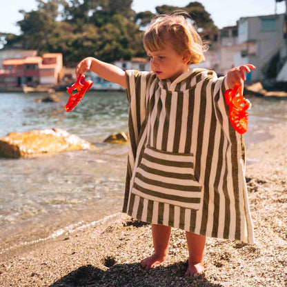 Poncho de bain enfant kaki à rayures - Rose in April - Lili Margaret