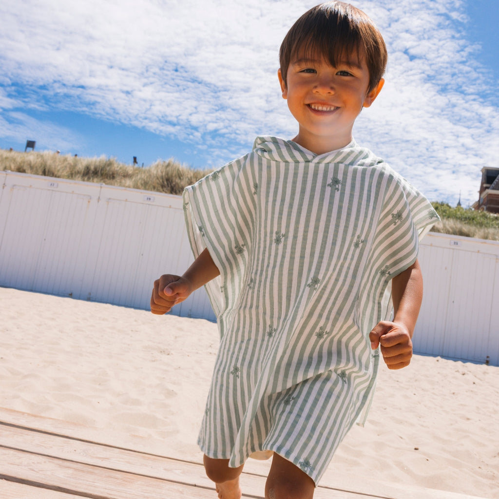 Poncho de plage enfant blanc vert Crabby