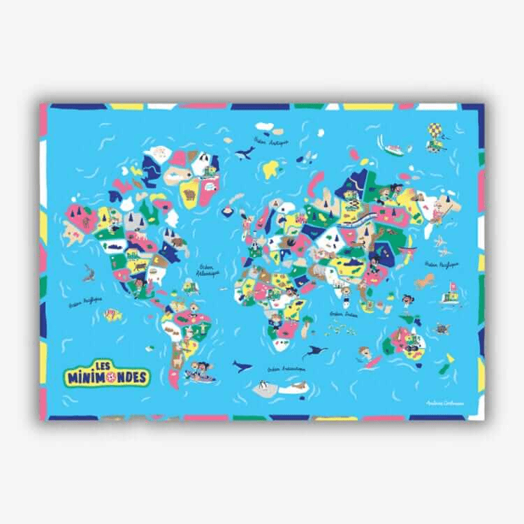 Poster carte du monde enfant - les mini mondes