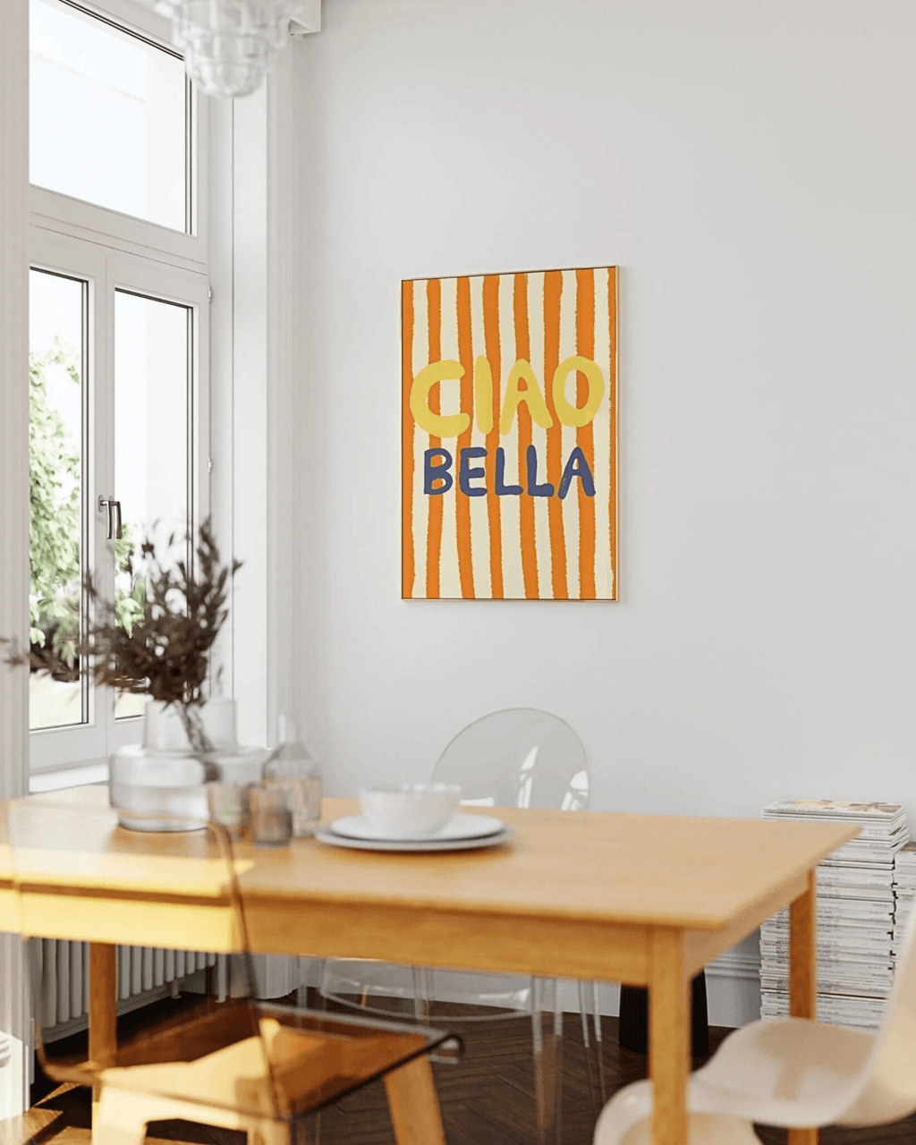 Poster mural italie rayures colorées ciao bella