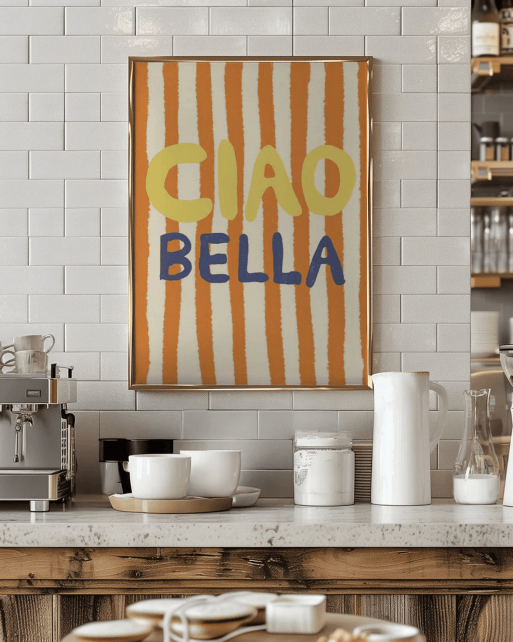 Poster mural italie rayures colorées ciao bella