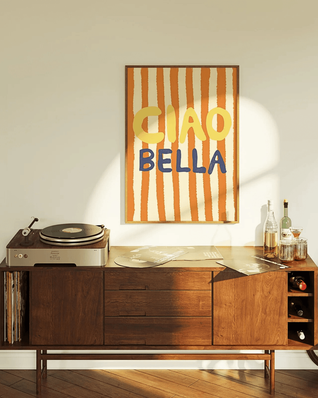 Poster mural italie rayures colorées ciao bella