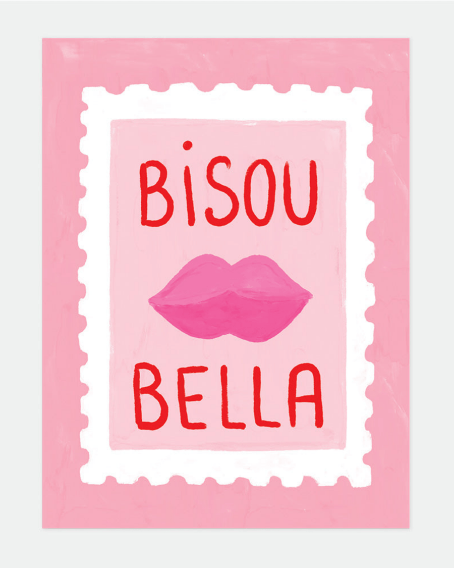Affiche Bisou Bella rose - Poster déco amour