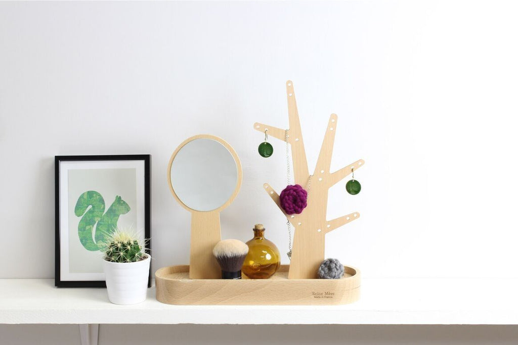 Range bijoux et miroir eden en bois de hêtre - reine mère