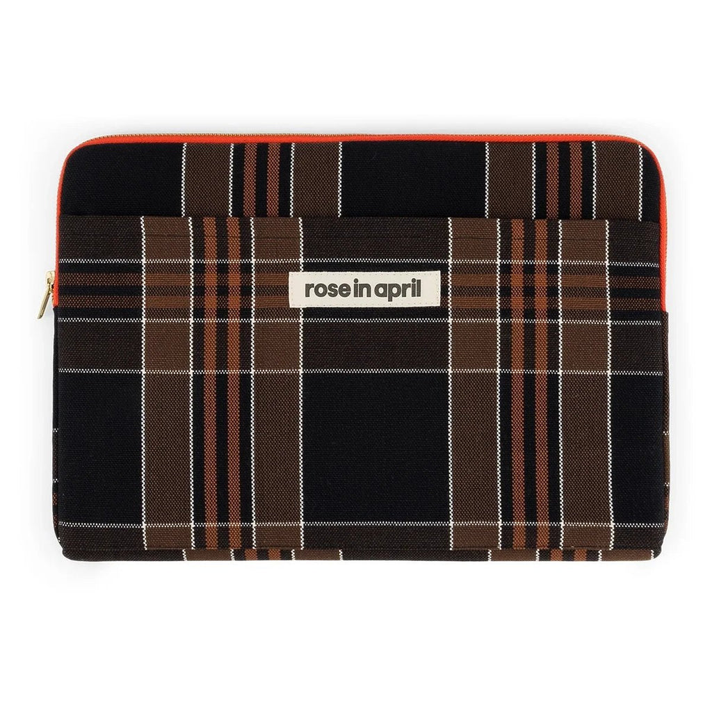 Housse ordinateur 13/14 pouces en coton Octave Black Tartan - Rose in April
