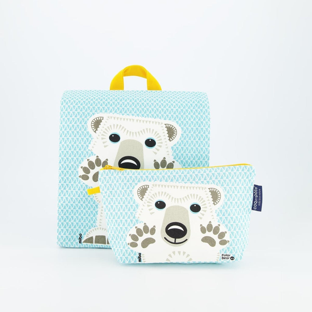 Sac à dos cartable en coton biologique ours polaire - coq en pâte